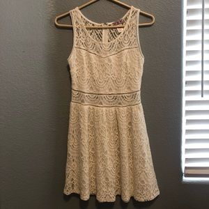 Cream fit and flare lace dress